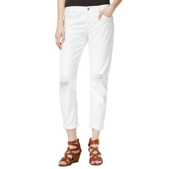 New! LUCKY BRAND Women's Distressed Boyfriend Jeans Denim White Mid-Rise Cropped - Picture 7 of 8